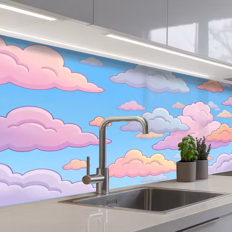 Wolk - Lucht - Natuur - Illustratie - Pastel keuken achterwand 2 middel -3d_schuin