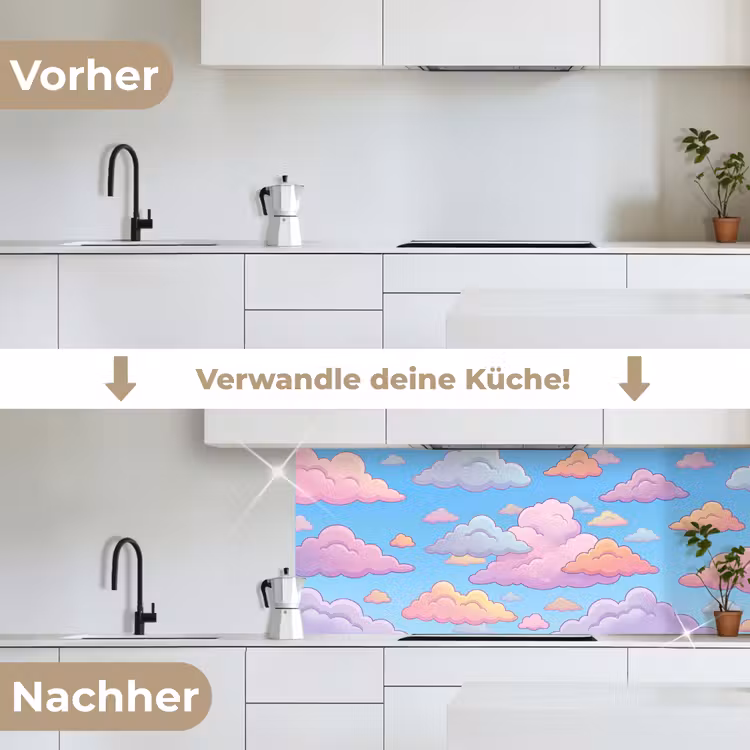 Wolk - Lucht - Natuur - Illustratie - Pastel keuken achterwand 2 middel -voor-na_DE