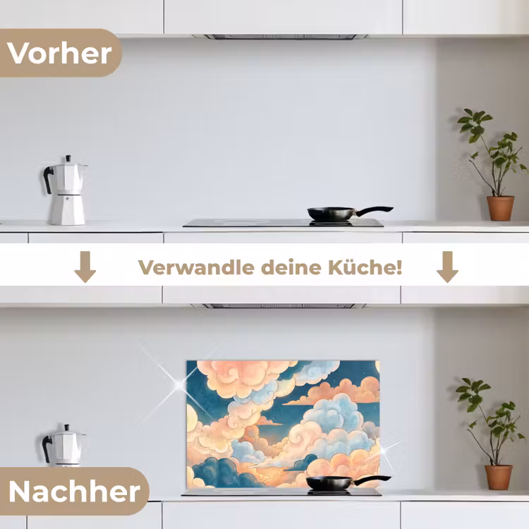 Wolk - Lucht - Natuur - Illustratief - Oranje keuken achterwand spatscherm klein -voor_na_DE