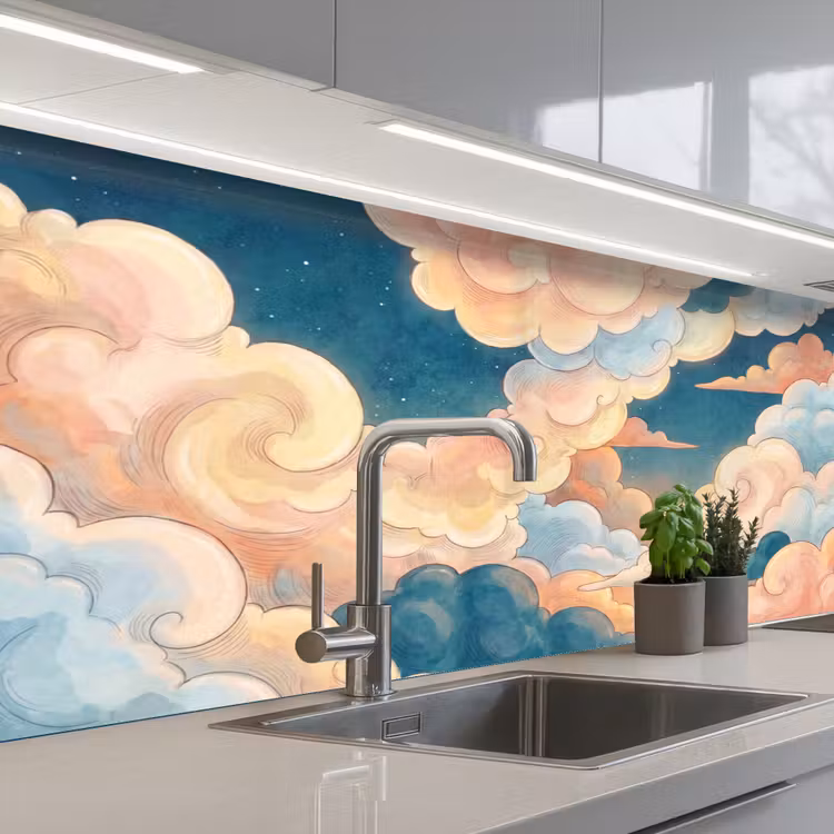 Wolk - Lucht - Natuur - Illustratief - Oranje keuken achterwand 2 middel -3d_schuin