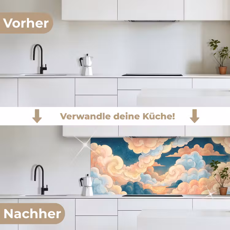 Wolk - Lucht - Natuur - Illustratief - Oranje keuken achterwand 2 middel -voor-na_DE
