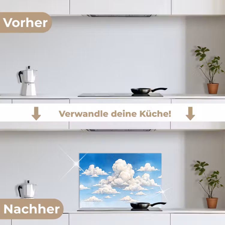 Wolken - Blauwe lucht - Natuur - Modern - Wit keuken achterwand spatscherm klein -voor_na_DE