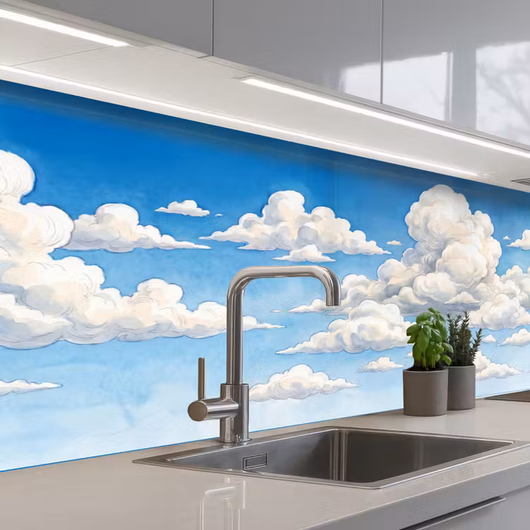 Wolken - Blauwe lucht - Natuur - Modern - Wit keuken achterwand 2 middel -3d_schuin