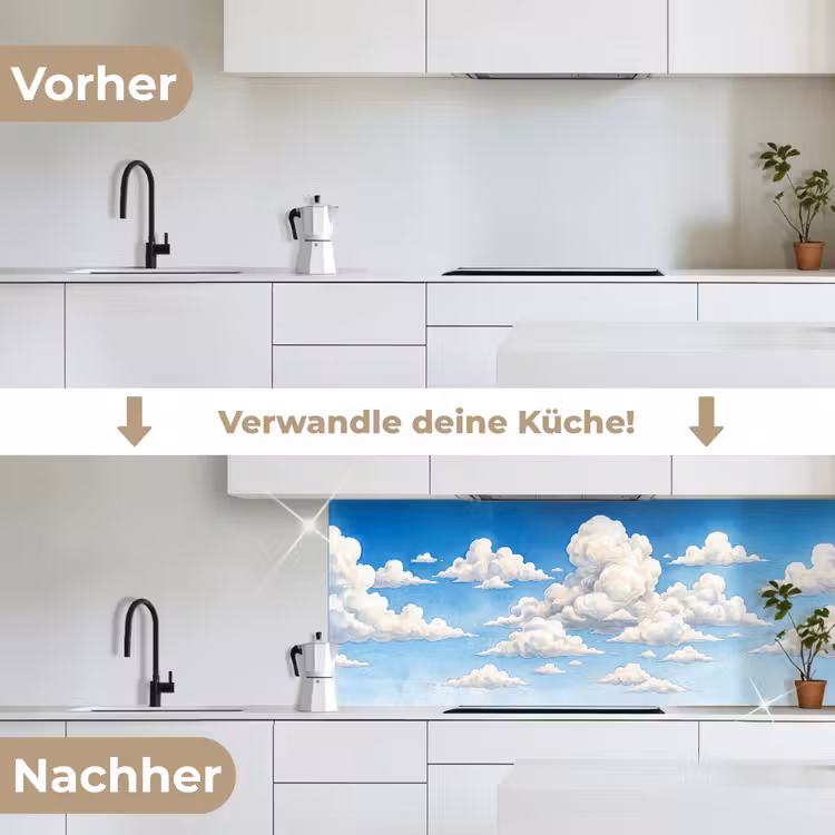 Wolken - Blauwe lucht - Natuur - Modern - Wit keuken achterwand 2 middel -voor-na_DE