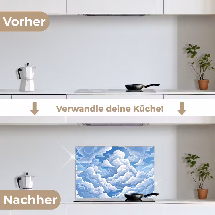 Wolken - Hemel - Abstract - Wit keuken achterwand spatscherm klein -voor_na_DE