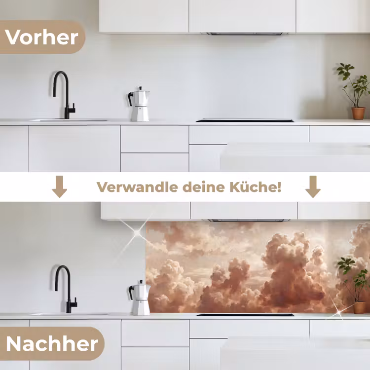 Wolken - Lucht - Natuur - Modern - Bruin keuken achterwand 2 middel -voor-na_DE