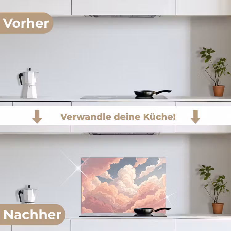 Wolken - Lucht - Natuur - Pastel - Roze keuken achterwand spatscherm klein -voor_na_DE