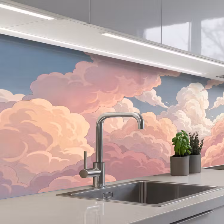 Wolken - Lucht - Natuur - Pastel - Roze keuken achterwand 2 middel -3d_schuin