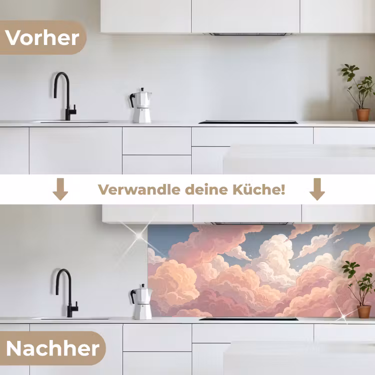 Wolken - Lucht - Natuur - Pastel - Roze keuken achterwand 2 middel -voor-na_DE