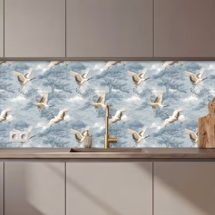 Wolken - Kraanvogels - Blauw keuken achterwand 2 middel 871 zz_3dshopping