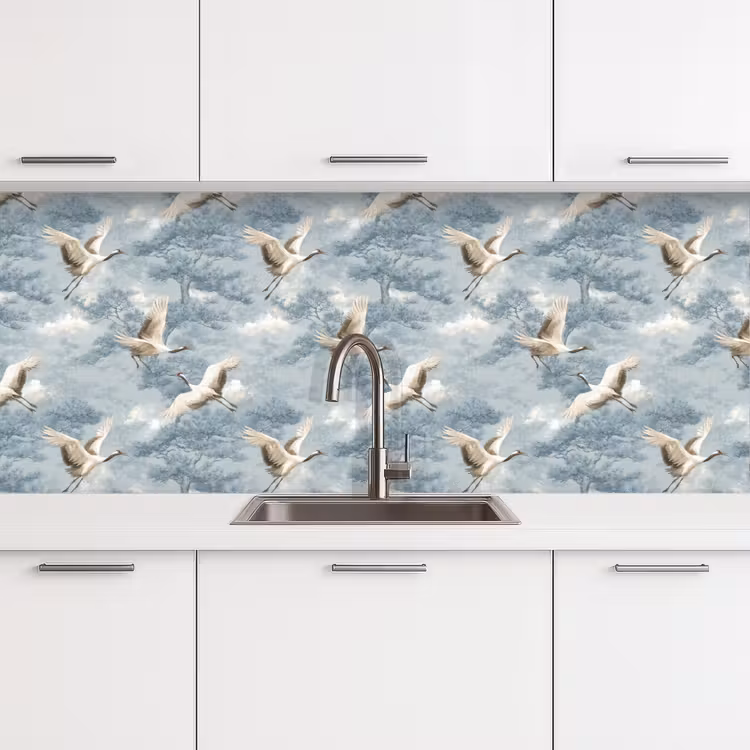 Wolken - Kraanvogels - Blauw keuken achterwand 2 middel 871 -3d
