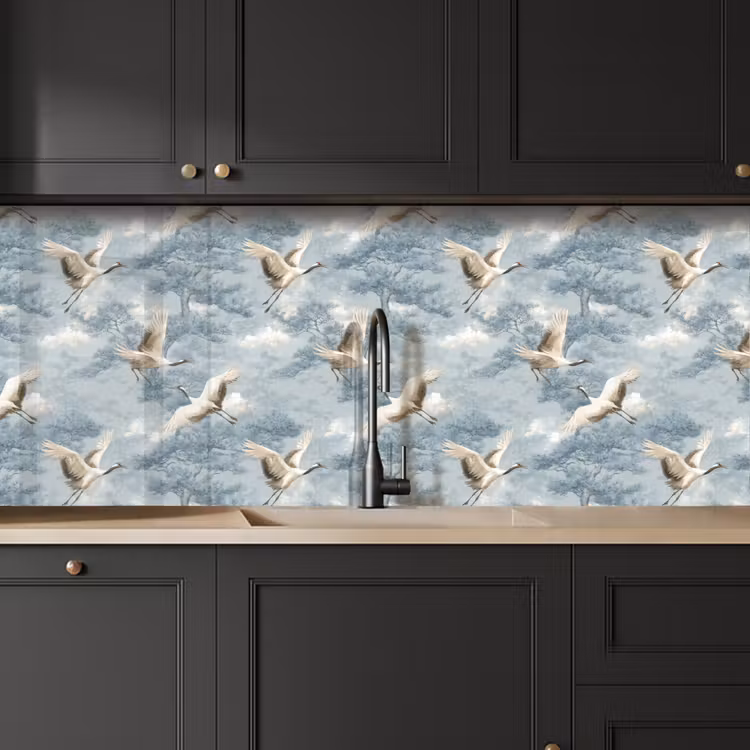 Wolken - Kraanvogels - Blauw keuken achterwand 2 middel 871 -sfeer1