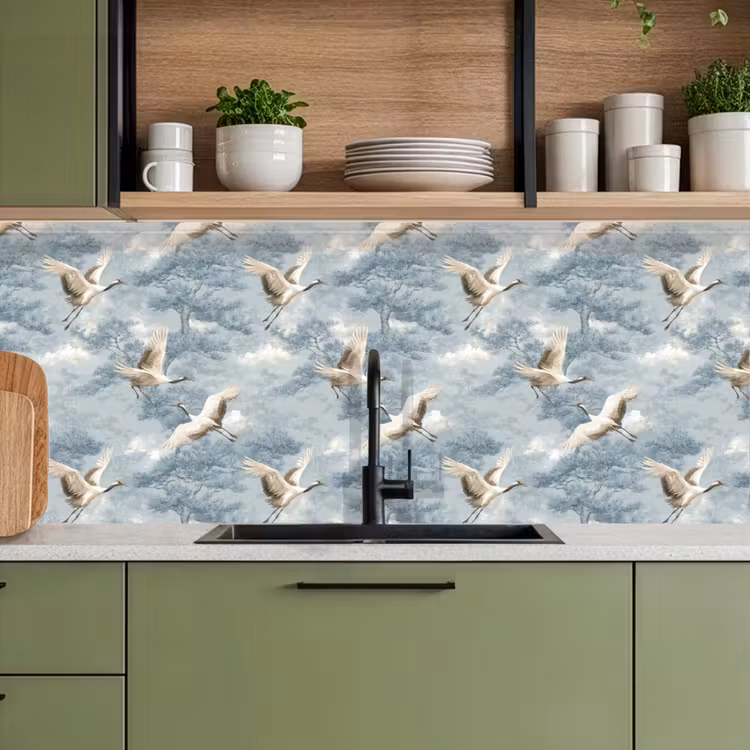 Wolken - Kraanvogels - Blauw keuken achterwand 2 middel 871 -sfeer3