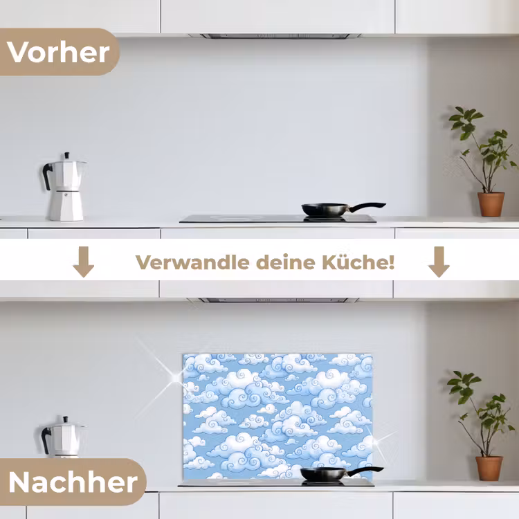 Wolken - Patroon - Hemel - Illustratie - Wit keuken achterwand spatscherm klein -voor_na_DE