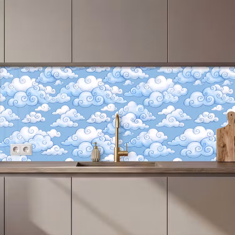 Wolken - Patroon - Hemel - Illustratie - Wit keuken achterwand 2 middel zz_3dshopping