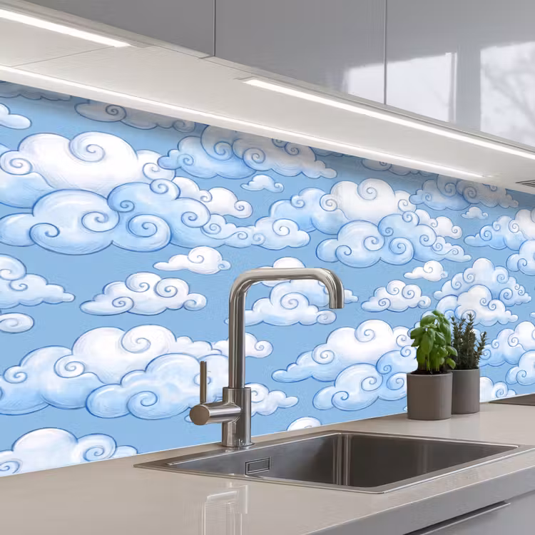 Wolken - Patroon - Hemel - Illustratie - Wit keuken achterwand 2 middel -3d_schuin