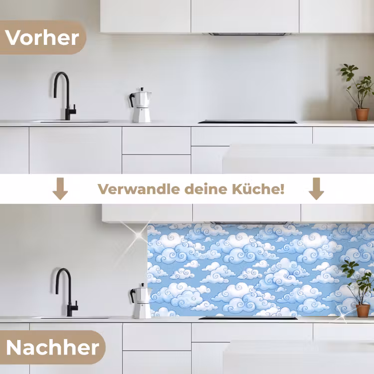 Wolken - Patroon - Hemel - Illustratie - Wit keuken achterwand 2 middel -voor-na_DE