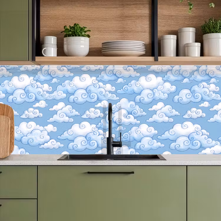 Wolken - Patroon - Hemel - Illustratie - Wit keuken achterwand 2 middel -sfeer3