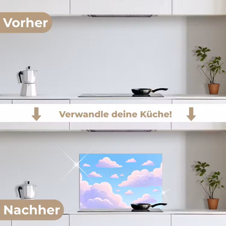 Wolken - Roze - Blauw - Natuur - Modern keuken achterwand spatscherm klein -voor_na_DE
