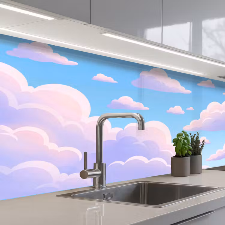 Wolken - Roze - Blauw - Natuur - Modern keuken achterwand 2 middel -3d_schuin