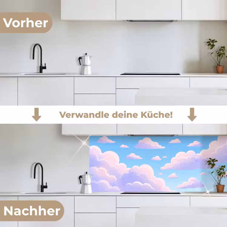 Wolken - Roze - Blauw - Natuur - Modern keuken achterwand 2 middel -voor-na_DE