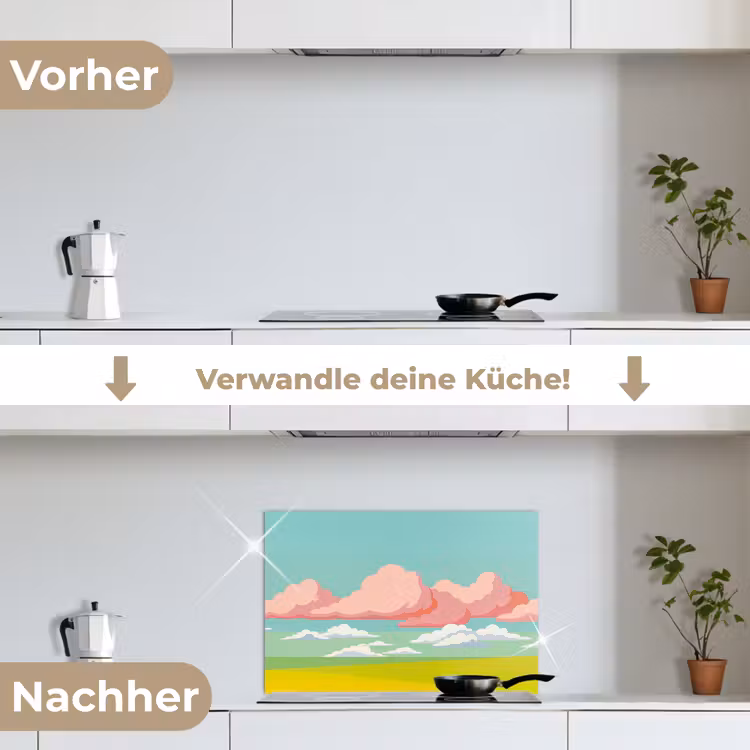 Wolken - Roze - Natuur - Modern - Pastel keuken achterwand spatscherm klein -voor_na_DE