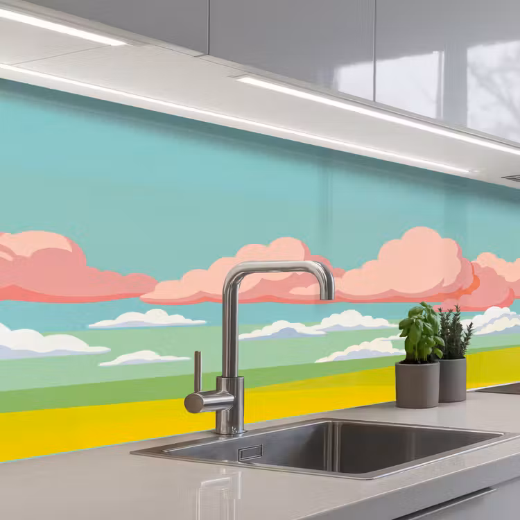 Wolken - Roze - Natuur - Modern - Pastel keuken achterwand 2 middel -3d_schuin