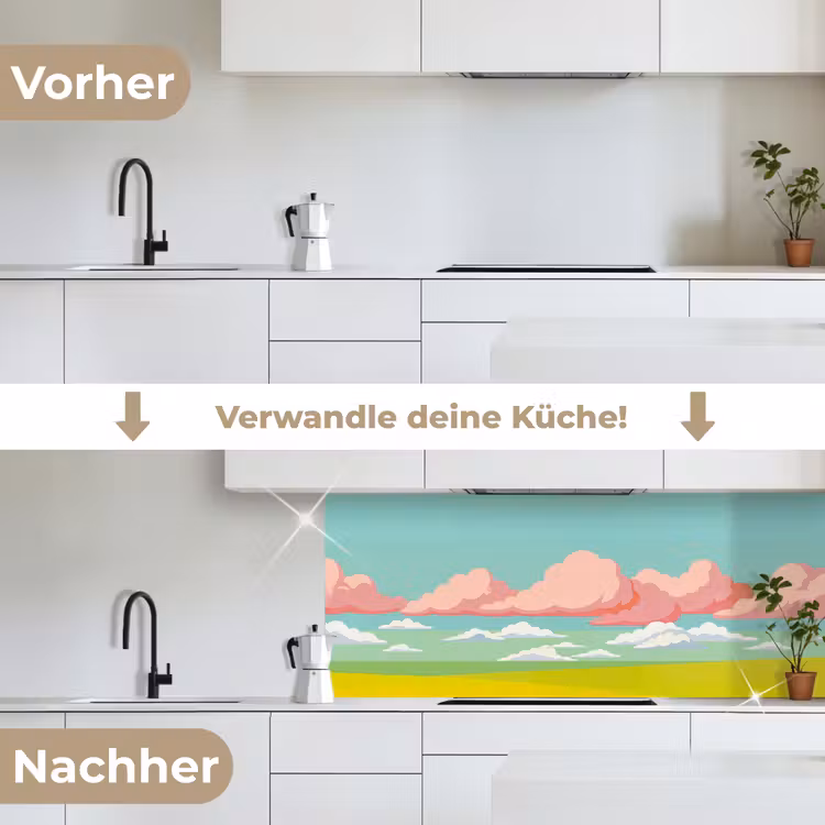 Wolken - Roze - Natuur - Modern - Pastel keuken achterwand 2 middel -voor-na_DE