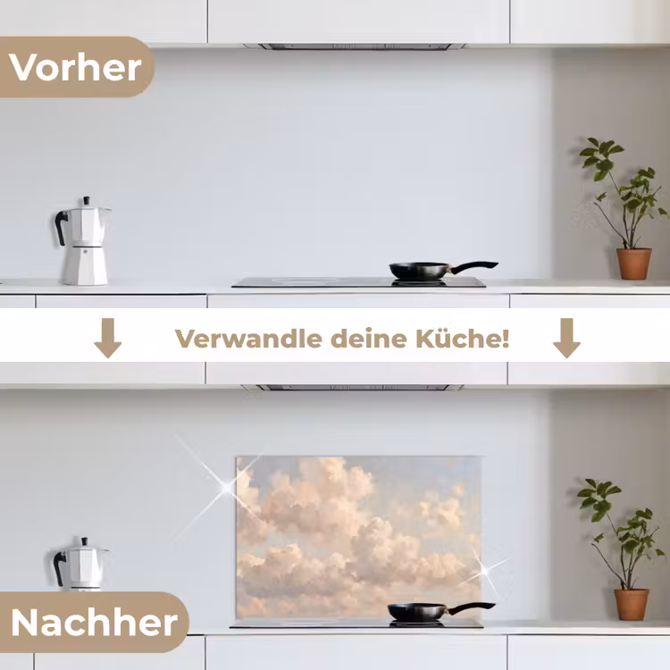 Wolken - Zacht - Natuur - Klassiek - Beige keuken achterwand spatscherm klein -voor_na_DE