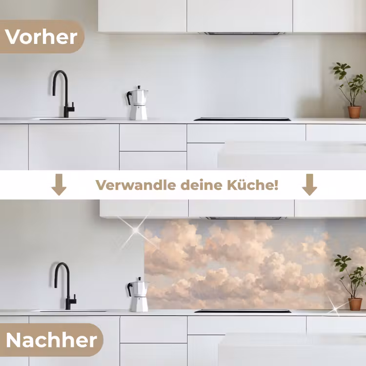 Wolken - Zacht - Natuur - Klassiek - Beige keuken achterwand 2 middel -voor-na_DE