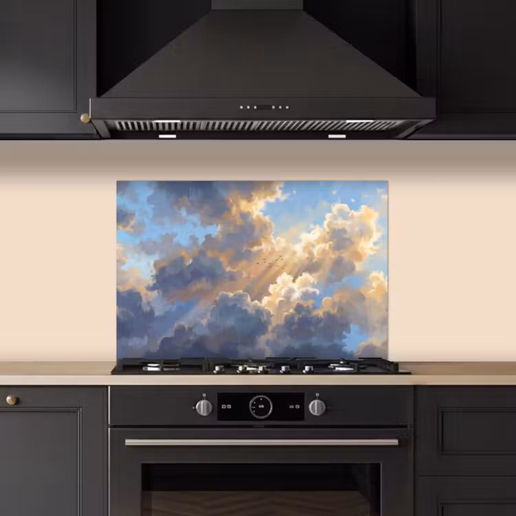 Wolken - Zonnestralen - Natuur - Abstract - Blauw keuken achterwand spatscherm klein -sfeer1