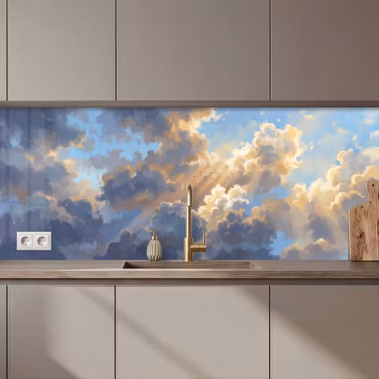Wolken - Zonnestralen - Natuur - Abstract - Blauw keuken achterwand 2 middel zz_3dshopping