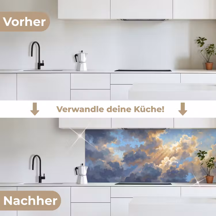 Wolken - Zonnestralen - Natuur - Abstract - Blauw keuken achterwand 2 middel -voor-na_DE