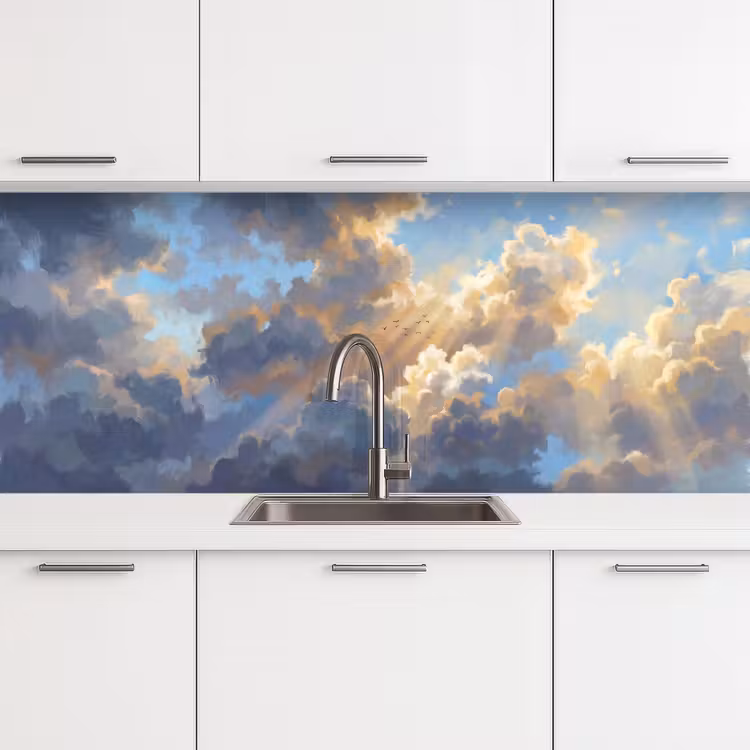 Wolken - Zonnestralen - Natuur - Abstract - Blauw keuken achterwand 2 middel -3d