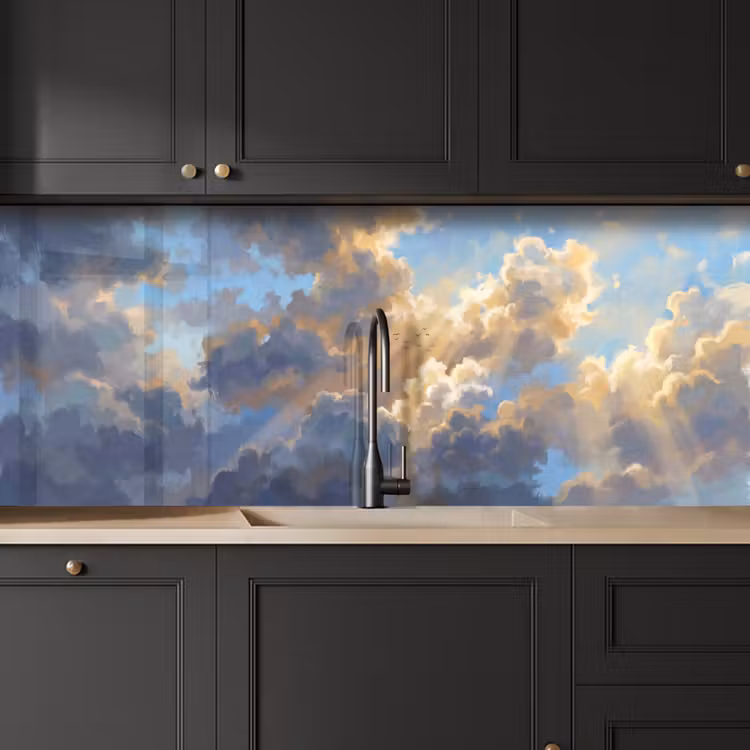Wolken - Zonnestralen - Natuur - Abstract - Blauw keuken achterwand 2 middel -sfeer1