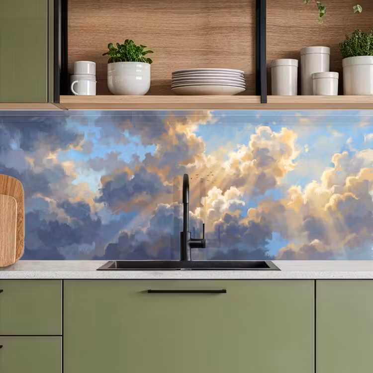 Wolken - Zonnestralen - Natuur - Abstract - Blauw keuken achterwand 2 middel -sfeer3