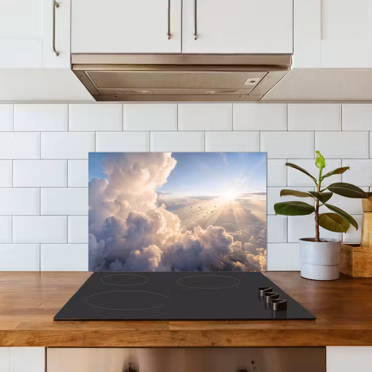 Wolken - Zonnestralen - Natuur - Wit keuken achterwand spatscherm klein -sfeer2