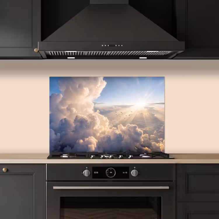Wolken - Zonnestralen - Natuur - Wit keuken achterwand spatscherm klein -sfeer1