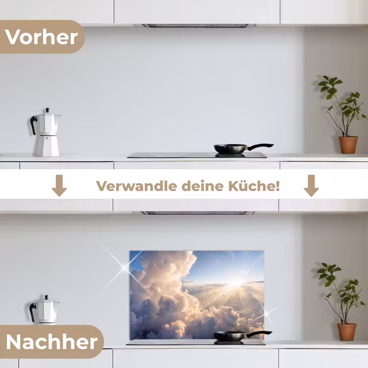 Wolken - Zonnestralen - Natuur - Wit keuken achterwand spatscherm klein -voor_na_DE