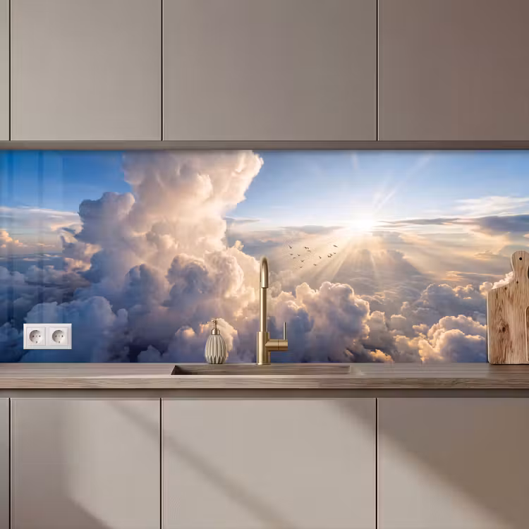 Wolken - Zonnestralen - Natuur - Wit keuken achterwand 2 middel zz_3dshopping