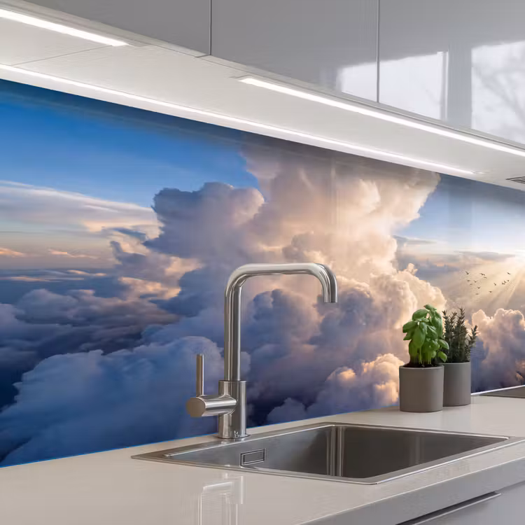 Wolken - Zonnestralen - Natuur - Wit keuken achterwand 2 middel -3d_schuin