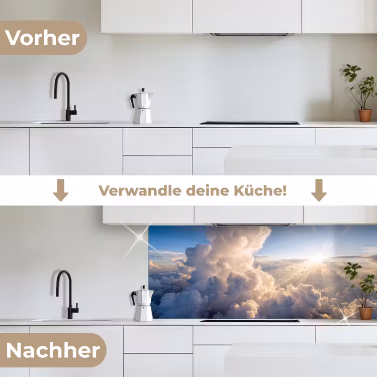 Wolken - Zonnestralen - Natuur - Wit keuken achterwand 2 middel -voor-na_DE