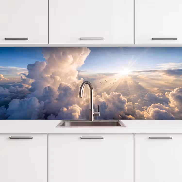 Wolken - Zonnestralen - Natuur - Wit keuken achterwand 2 middel -3d