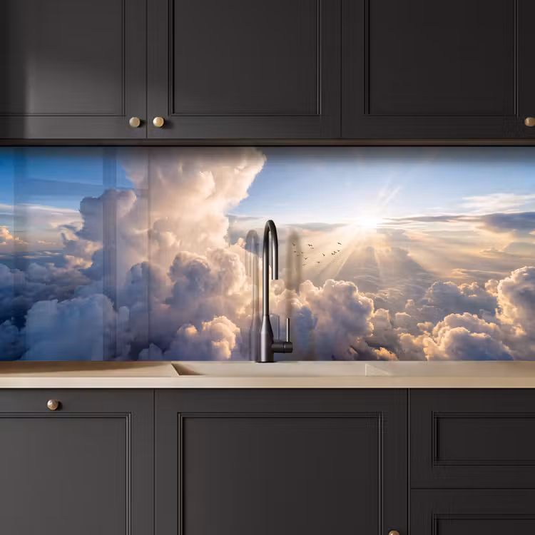 Wolken - Zonnestralen - Natuur - Wit keuken achterwand 2 middel -sfeer1