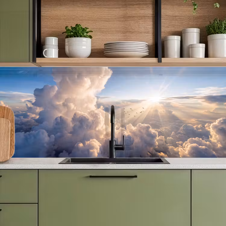 Wolken - Zonnestralen - Natuur - Wit keuken achterwand 2 middel -sfeer3