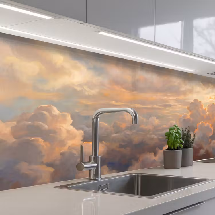 Wolken - Zonsondergang - Natuur - Abstract - Goud keuken achterwand 2 middel -3d_schuin