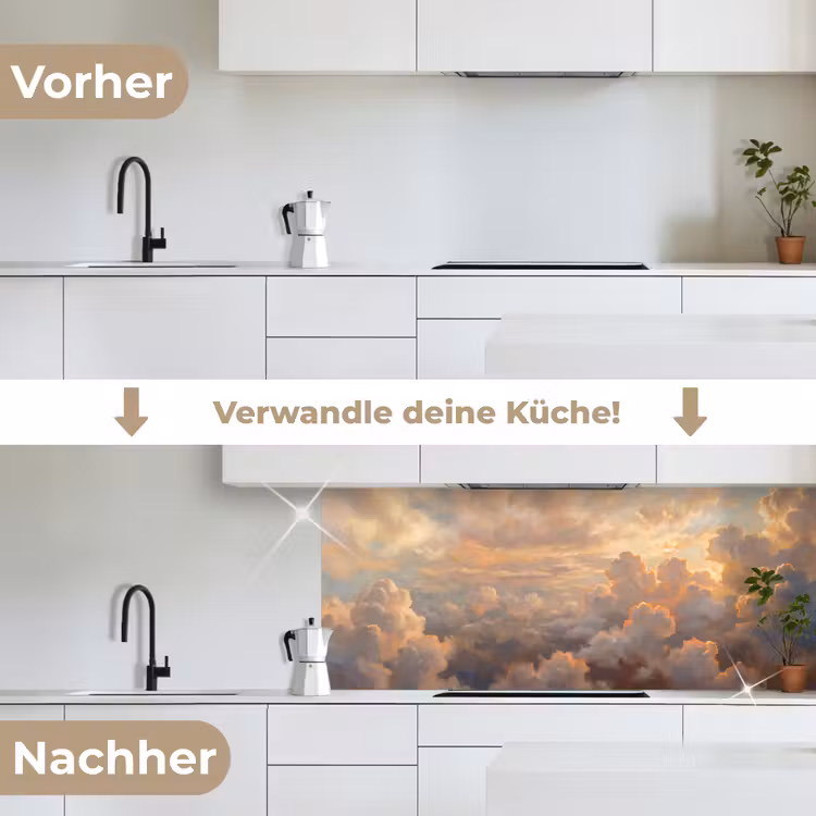 Wolken - Zonsondergang - Natuur - Abstract - Goud keuken achterwand 2 middel -voor-na_DE