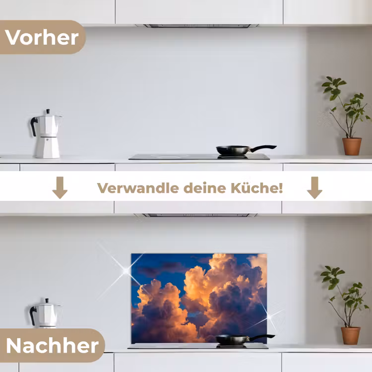 Wolken - Zonsondergang - Natuur - Oranje - Blauw keuken achterwand spatscherm klein -voor_na_DE