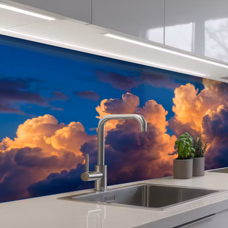 Wolken - Zonsondergang - Natuur - Oranje - Blauw keuken achterwand 2 middel -3d_schuin