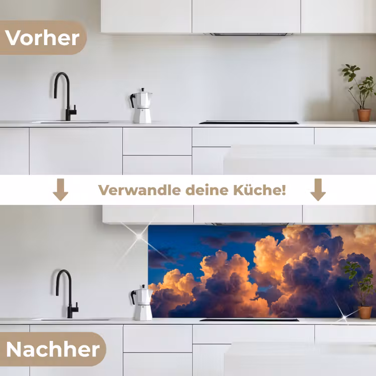 Wolken - Zonsondergang - Natuur - Oranje - Blauw keuken achterwand 2 middel -voor-na_DE
